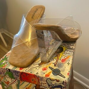 Jeffrey Campbell Acrylic and Nude Suede Open Toe Heel Size 9.5